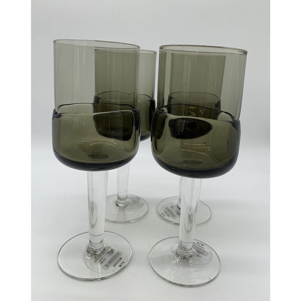 Pier 1 Goblet Black 12 Oz Double Dip Mouth Blown MCM Style Bar Ware Set Of 4